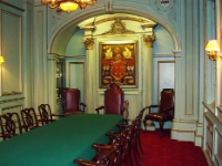 The Neill Room.  A view of the top of the table in the Neill Room.The two chairs, either side and to the rear of the Master Cutlers' chairs are for his two successors.